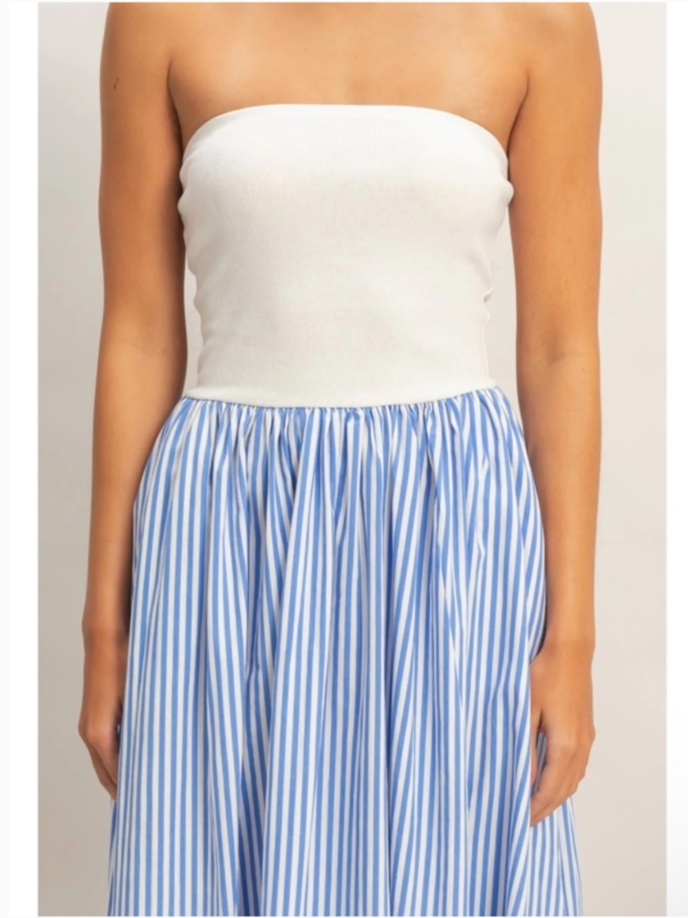 NEW Double Zero Blue Striped Strapless Flowy Midi Dress Large - Picture 3 of 5